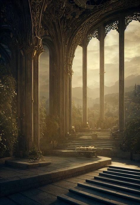 Fantasy Land Aesthetic, Fantasy Training Grounds, Fantasy Hallway, Fantasy Palace Aesthetic, Fantasy City Aesthetic, Light Fantasy Aesthetic, Rivendell Aesthetic, Fantasy Castle Aesthetic, High Fantasy Aesthetic