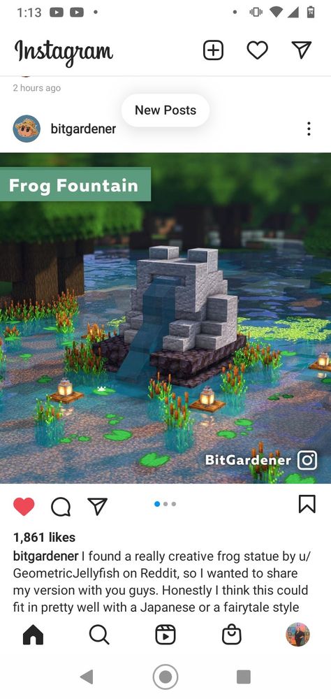 Frog Area Minecraft, Minecraft Heart Shaped Lake, Minecraft Animal Fountain, Cute Minecraft Fountain Ideas, Minecraft Build Theme Ideas, Mini Fountain Minecraft, Minecraft Axolotl Habitat Cave, Minecraft Lush House, Minecraft Habitats