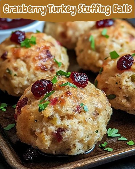 Stuffing Meatballs, Cooking Cranberries, Stuffing Balls Recipe, Cranberry Stuffing, Sage Stuffing, Cranberry Turkey, Stuffing Balls, Holiday Leftovers, Stuffing Ingredients