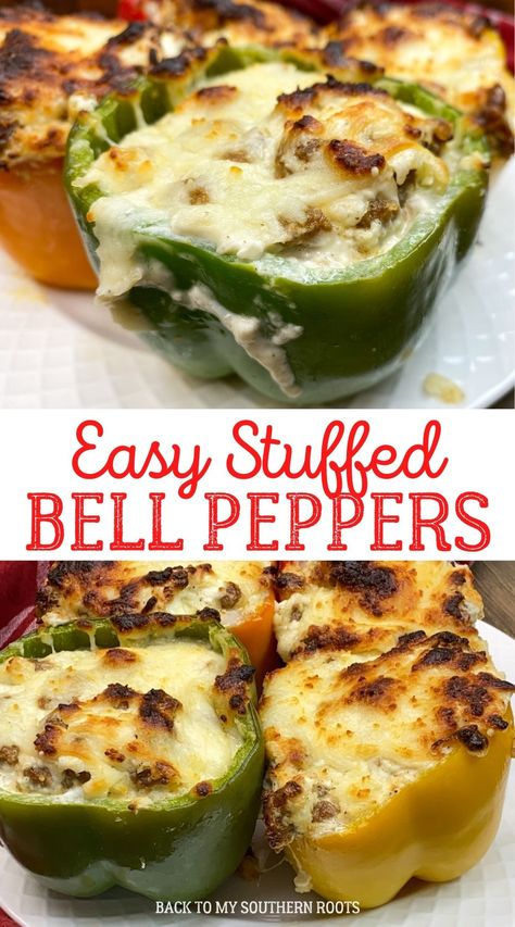 Stuffed Bell Peppers With Sausage, Bell Peppers And Cream Cheese, Stuffed Bell Peppers Sausage, Stuffed Peppers With Cream Cheese, Bell Pepper Recipes Stuffed Cream Cheese, Stuffed Bell Peppers With Cream Cheese, Cheese Stuffed Bell Peppers, Stuffed Peppers Cream Cheese, Quick Stuffed Bell Peppers