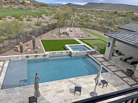 Arizona Pool Landscaping Ideas, Mountain Backyard, Southern Backyard, Phoenix Backyard, Arizona Pools, Arizona Landscape, Outdoor Pools, Outdoor Spa, Large Backyard