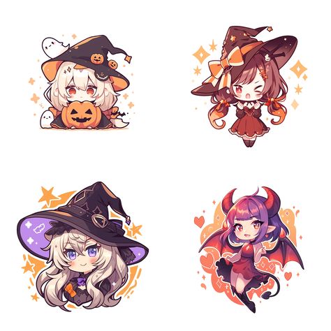 Chibi Poses Halloween, Chibi Halloween Drawings, Manga Witch, Chibi Halloween, Kawaii Witch, Chibi Witch, Cute Witch Character Design, Chibi Pumpkin, Halloween Origami