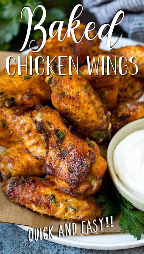 These baked chicken wings are coated in a homemade spice rub, then roasted to crispy perfection. Baked Chicken Wingettes Ovens, Chicken Wingettes Recipe Baked, Skinless Chicken Wings, Slow Cooked Chicken Wings In Oven, Baked Chicken Wings Recipes Oven, Baked Wings Recipe, Baked Chicken Wings Recipes, Oven Roasted Chicken Wings, Easy Baked Chicken Wings