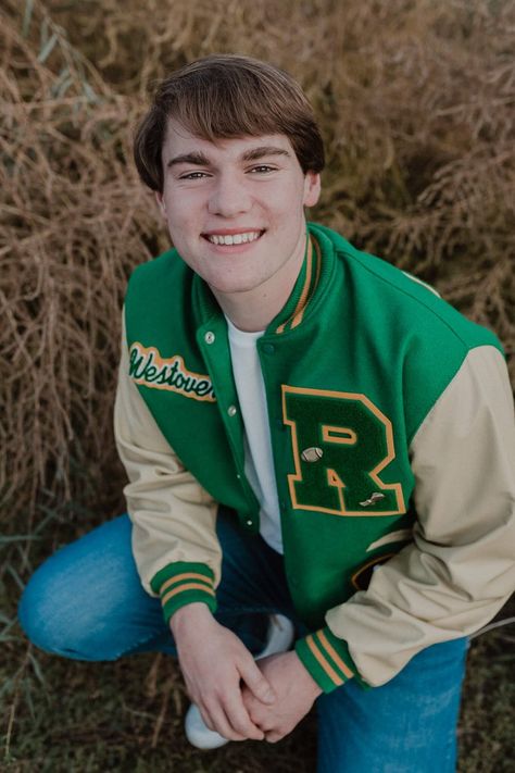 Richland bombers letterman jacket session Highschool Letterman Jacket, Poses With Letterman Jacket, Senior Picture Ideas For Guys Letterman Jackets, 50s Letterman Jacket, High School Letterman Jacket, Letterman Jacket Pictures, Letterman Jacket Outfit, Varsity Jacket Outfit, Campus Outfit