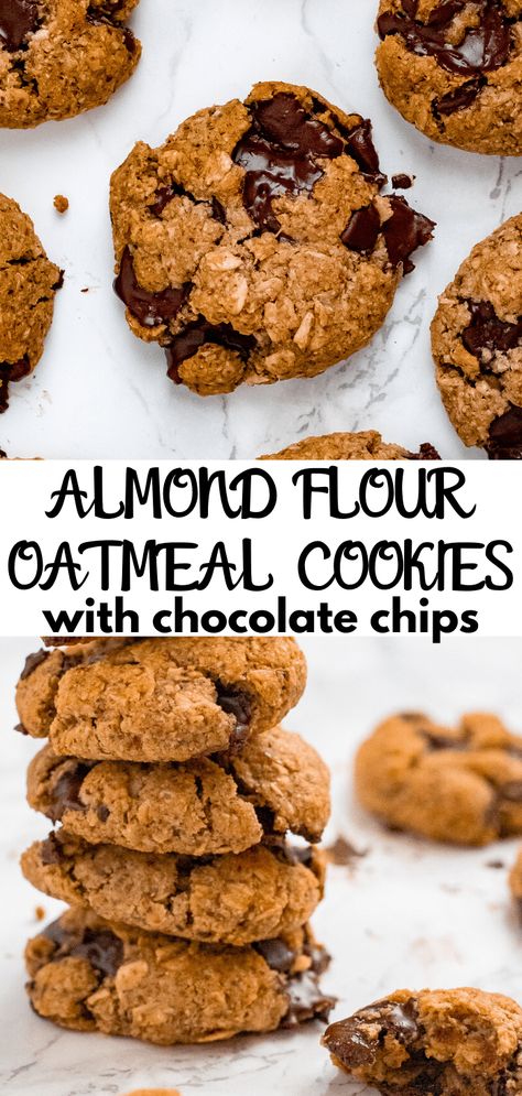 Almond And Oats Cookies, Oatmeal Almond Flour Chocolate Chip Cookies, Healthy Oatmeal Cookies With Almond Flour, Almond Flower Dessert, Gluten Free Oatmeal Cookies Almond Flour, Almond Flower Chocolate Chip Cookie, Oatmeal Almond Flour Cookies, Healthy Almond Flour Cookies, Healthy Almond Flour Recipes