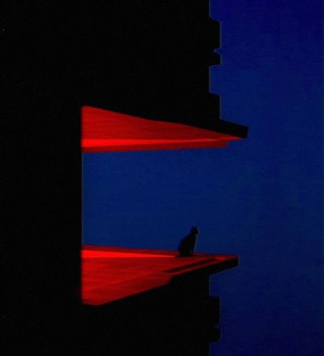 Apollo Art Ξxchange on Instagram: “Staring straight into the twilight is a lone feline whose silhouette sits in harmony to the spatial composition Black, Red and Blue…” Liminal Space Painting, Song Cover Background, Red Liminal Space, Liminal Space Photography, Liminal Space Art, Liminal Art, Liminal Space Aesthetic, Apollo Art, Slow Music