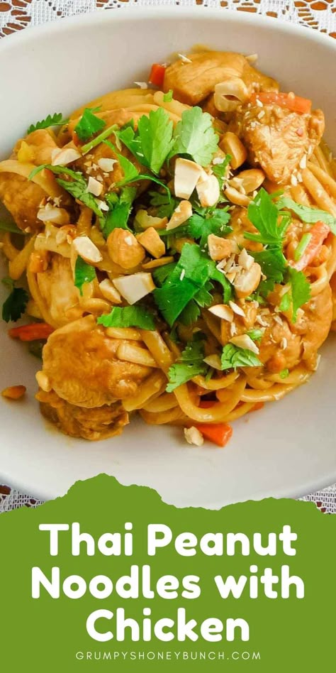 Peanut Butter Noodles Chicken, Recipes Using Thai Peanut Sauce, Thai Peanut Chicken And Veggies, Thai Peanut Sauce Noodles And Chicken, Spicy Peanut Noodles With Chicken, Asian Chicken Recipes With Noodles, Asian Peanut Chicken, Peanut Chicken Sauce, Peanut Sauce Noodles Chicken