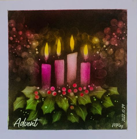 #nagomi #nagomiart #advent Candles Drawing, Candles Illustration, Advent Art, Nagomi Art, Jesus Drawings, Advent Candles, Glitter Art, Painting Class, Drawing Techniques