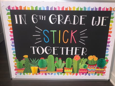 We Stick Together Bulletin Board, Succulent Bulletin Board Ideas, Bulletin Board Ideas Succulents, Succulent Bulletin Board, Cactus Bulletin Board Ideas, Bulletin Board Succulent, Cactus Theme Classroom Door, Bulletin Board Cactus, Cactus Bulletin Board