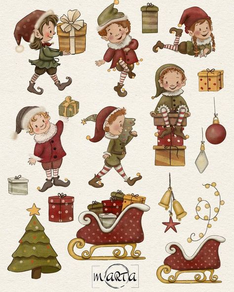 Christmas Toy Illustration, Fondant Face Tutorial, Xmas Stickers, Elf Characters, Xmas Sticker, Winter Inspired, Office Christmas Decorations, Fabric Toys, Kids' Party