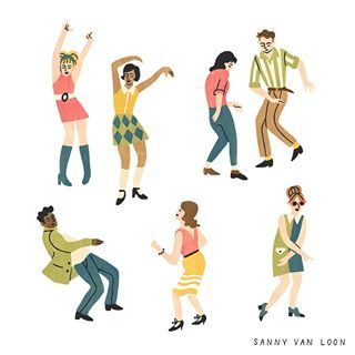 Loon Illustration, Dancing Drawings, Swinging Sixties, People Dancing, Painting People, People Illustration, Animation Design, Illustration Girl, Flat Illustration