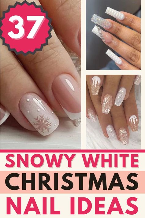 Christmas is the time to be jolly and festive but that doeesn't mean you cant have white christmas nails this season. These white christmas nails feature everything you are looking for in a nail. You'll find white christmas nails short, white christmas nails long, white christmas nails simple, white christmas nails cute and so much more White Holiday Nails Short, White Sparkle Nails Christmas, French Manicure Christmas Designs, White Nails With Snowflake Design, Natural Christmas Nail Designs, Cute December Nails Simple, Christmas White Nail Designs, Christmas Nails French Manicure, White Winter Nails Square