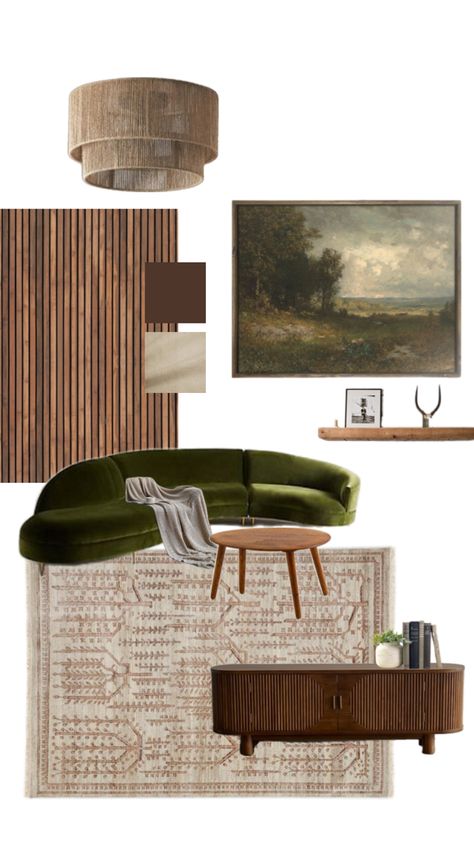 Apartment Decorating Hacks, Esthetics Room, Modern Living Room Interior, Interior Design Presentation, Japandi Interior, Green Sofa, Interior Design Mood Board, Color Palate, Apartment Decor Inspiration