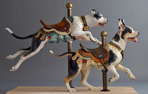 The amazing carousel animal art of Tim Racer Carousel Art, Gift Closet, Carousel Animals, Circus Wedding, Random Objects, Sea Horses, Wooden Horse, Painted Pony, Dog Lady