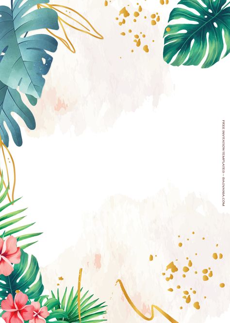 10+ Sweet Tropical Floral Wedding Invitation Templates | FREE Printable Birthday Invitation Templates - Bagvania Tropical Invite Template, Tropical Invitations Template, Tropical Party Invitations, Hawaiian Background, Tropical Floral Wedding, Hawaiian Invitations, Luau Party Invitations, Bday Party Invitations, Jungle Thema