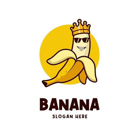 banana king logo. banana illustration with crown and cool glasses Banana Chips Logo, Banana Icon, Chips Logo, Logo Banana, Banana Vector, Banana Logo, Banana Illustration, Banana Cartoon, Banana Wallpaper