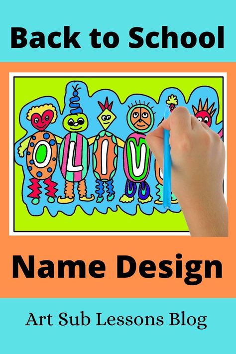 Fun drawing of cartoonish people making up the letters of a name - Art sub plan for elementary kids. What Is Pop Art, Art Sub Lessons, Freetime Activities, Elementary Art Classroom, Art Sub Plans, Elementary Art Rooms, Teaching Crafts, School Elementary, Sub Plan