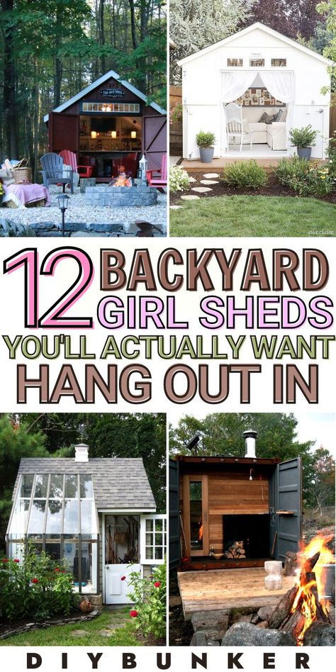 Entertainment Shed Backyards, How To Make A Shed Look Nice, Shed Diy Ideas, How To Build A She Shed Cheap Easy Diy, Unique Shed Designs, Backyard Shed Hangout Ideas, Outdoor She Shed Ideas, Diy Sheds Ideas Backyard, Homemade Shed Ideas