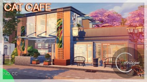 Cat Cafe from Cross Design Cat Cafe Aesthetic, Cafe Landscape, Sims 4 Cat, Sims 4 Restaurant, Restaurant Exterior Design, The Sims 4 Lots, Cafe Aesthetic, Sims Building, Casas The Sims 4