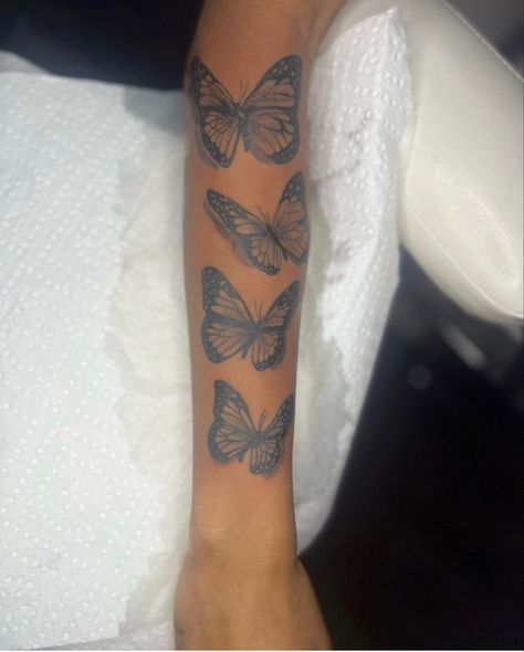 Butterfly Sleeve Tattoo, Underarm Tattoo, Rose And Butterfly Tattoo, Kitty Tattoos, Butterfly Tattoos On Arm, Outer Forearm Tattoo, Around Arm Tattoo, Butterfly Wrist Tattoo, 16 Tattoo