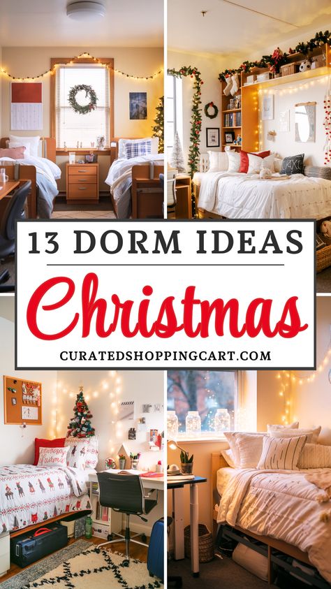 Bring holiday cheer to your dorm room with these 13 fun & festive Christmas decor ideas!Turn your space into a cozy winter wonderland with DIY advent calendars, holiday-themed throw pillows & decorative lights. These easy dorm room decor ideas will help you create a merry atmosphere for the season, whether you're working with a small space or shared dorm room. Perfect for college students on a budget! Dorm Christmas ideas, Christmas dorm decorating, festive room decor, dorm Christmas decorations Teen Room Christmas Decor, Shared Dorm Room, Dorm Christmas Decorations, Dorm Room Christmas Decorations, Christmas Dorm Room, Christmas Dorm Decorations, Dorm Christmas, Christmas Dorm, Dorm Room Decor Ideas