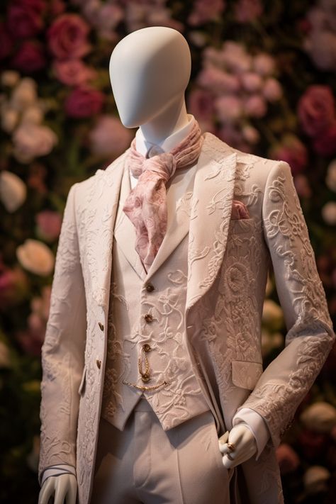 Rose flower inspired suit Ball Tuxedo For Men, Royalty Suits Men, Prom Dress For Men, Groom Suit Prince, Wedding Male Suit, Fairytale Groom Suit, Men Prince Suit, Fairytale Suit Men, Fairytale Suits For Men