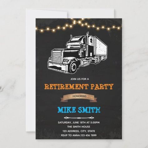 $2.90 | Vintage truck birthday retirement party invitation #vintage, truck, birthday, retirement, party, invitation, vintage truck birthday invitation, vintage truck retirement invitation, truck birthday invitation, truck adult party Peterbilt Party Theme, Vintage Truck Birthday, Truck Theme Birthday, Bday Party Invitations, Retirement Party Invitation, Retirement Invitations, Retirement Party Decorations, Truck Theme, Retirement Party Invitations