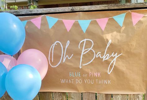 Got to do this cute little banner for a gender reveal a few weeks ago💕🩵🩷🩵 #genderreveal #genderrevealparty #genderrevealbanner #banner #bannerdesign #partydecor Gender Reveal Facebook Cover Photo, Gender Reveal Banner Ideas, Baby Shower Banner Ideas, Party Banner Ideas, Cute Gender Reveal Ideas, Diy Posters, Painted Banners, Gender Reveal Decor, Twin Gender Reveal