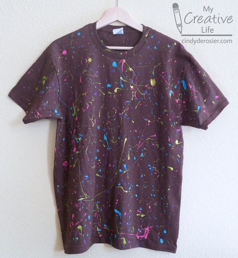 Splatter Paint T Shirt Diy, Puffy Paint Shirts, Splatter Room, Diy Kids Shirts, Paint Splatter Shirt, Paint T Shirt, Paint Shirt, Splatter Painting, Recycled Crafts Kids