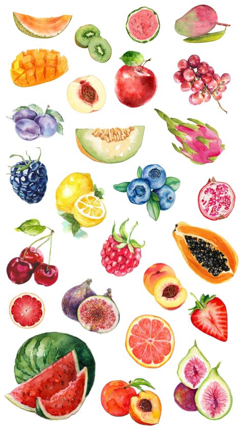 Fruits Watercolor, Fruit Drawings, Healthy Food Watercolor, Fruit Illustration Watercolour, Fruit And Vegetable Illustration, Watercolor Art Fruits And Vegetables, Watercolor Paintings Of Fruits And Vegetables, Fruits Drawing, Food Sketch