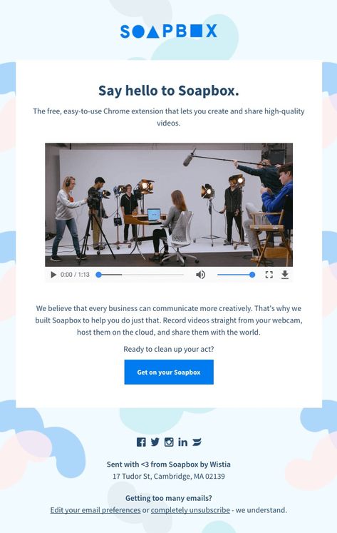 In this example, Wistia embedded their video directly into the email to announce a new tool. They followed the video best practices and turned off the autoplay option, so it doesn’t start playing the moment a reader opens it.  Better yet, they also added a quick and concise message right above the video, so, if the video in the email doesn’t play, readers still know what the message is about. Newsletter Examples, Email Template Design, Email Newsletter Design, Email Design Inspiration, Email Automation, Email Marketing Campaign, Email Template, Canva Tutorial, Newsletter Design