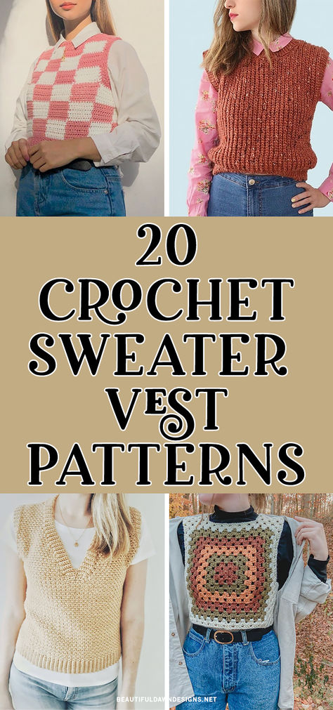 Are you ready to add a new layer of cozy to your wardrobe? You’ll love these trendy crochet sweater vest patterns. Granny square crochet vest, easy crochet vest and more. Granny Square Sweater Vest Crochet Pattern Free, Crochet Argyle Sweater Vest, Crochet Slipover Vest, Easy Crochet Vest For Beginners, Crochet Pullover Vest, Crochet Pullover Vest Pattern Free, Crochet Vest Patterns Free For Women, Easy Crochet Sweater Vest, Granny Square Crochet Vest Pattern