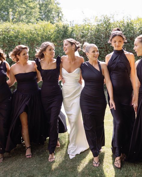 Some moments from Charlotte & Nicks day | Instagram Black Satin Bridesmaid Dress, Black Tie Dress Wedding, Black Tie Bridesmaids, Utah Wedding Dress, Black Bridesmaid, Bridal Party Outfit, Bridal Gallery, Bridal Studio, Bridesmaid Inspiration