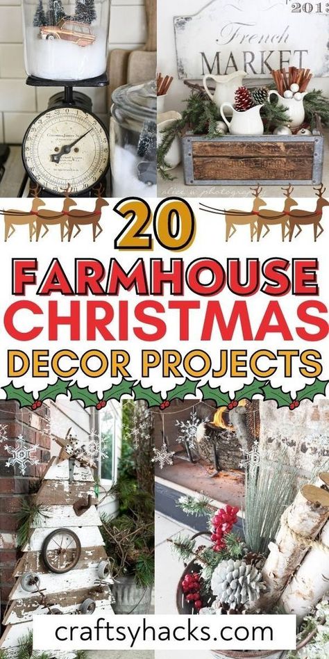 Natural Farmhouse Christmas Decor, Farmhouse Christmas Gift Ideas, Farmhouse Christmas Gifts To Make, Farmhouse Christmas Craft Ideas, Christmas Decor Ideas For Living Room Farmhouse, Country Farm Christmas Decor, Christmas Farmhouse Diy Decor, Natural Christmas Decor Farmhouse, Rustic Christmas Wall Decor