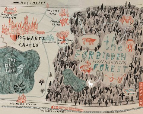 Harry Potter Map, Hogwarts Map, Hallway Mural, Dungeon Design, Map Art Illustration, Pencil And Pen, Fantasy Map Making, Collage Landscape, Illustrated Maps