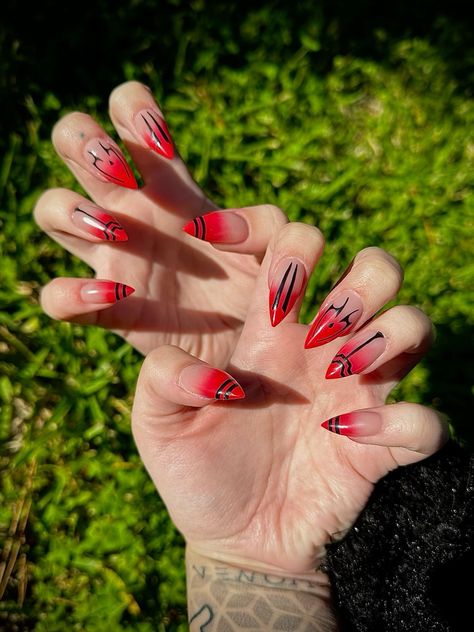 ☾~.~☕️follow me☕️~.~☾ Almond Anime Nails, Anime Nails Inspiration, Sukuna Nails Acrylic, Jujitsu Kaisen Nail Art, Anime Themed Nails Simple, Anime Nail Ideas Jujutsu Kaisen, Sakuna Jujutsu Nails, Sukuna Nail Ideas, Sukuna Inspired Nails