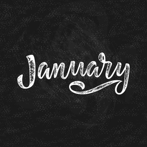 Handwritten names of months: January. Calligraphy words for calendars and organizers. vector illustration January Font Ideas, January Lettering Fonts, January Hand Lettering, January Font Hand Lettering, January Chalkboard Calendar, January Typography, January Header, January Calligraphy, January Font