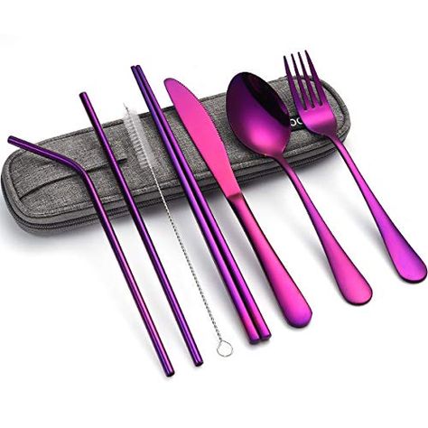 Portable Stainless Steel Flatware Set, Travel Camping Cutlery Set, Portable Utensil Travel Silverware Dinnerware Set ... Travel Silverware, Portable Utensils, Camping Cutlery, Flatware Design, Reusable Utensils, Crockery Design, Travel Utensils, Stainless Steel Silverware, Bamboo Utensils