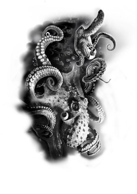 Kraken Tattoo Design, Cthulhu Tattoo, Underwater Tattoo, Nautical Tattoo Sleeve, Pirate Ship Tattoo, Octopus Tattoo Sleeve, Kraken Tattoo, Tattoo Perna, Chicanas Tattoo