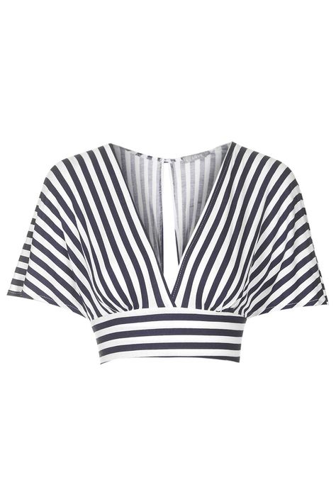 **Kimono Sleeve Crop Top by Love - Topshop Graphic Crop Tops, Flared Skater Skirt, Kimono Sleeve Top, Bandeau Tops, Crop Top Outfits, Cropped Tops, Stripe Top, Striped Crop Top, Topshop Outfit