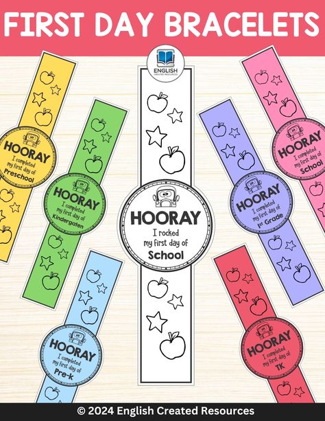 First Day of School Bracelets English Created Resources, Reading Comprehension Grade 1, School Bracelets, Kids Craft Ideas, Beginner Drawing Lessons, First Day At School, Teaching Shapes, English Activities For Kids, Alphabet Phonics