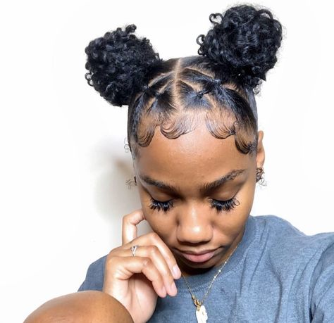 Washday Hairstyle, Cute Hairstyles For Short Hair Black Ppl, Puffy Hairstyles, Two Puffs Natural Hair Hairstyles, Band Hairstyles, Natural Hair Ponytail, Hairstyle Ideas Easy, Short Natural Curly Hair, Two Buns