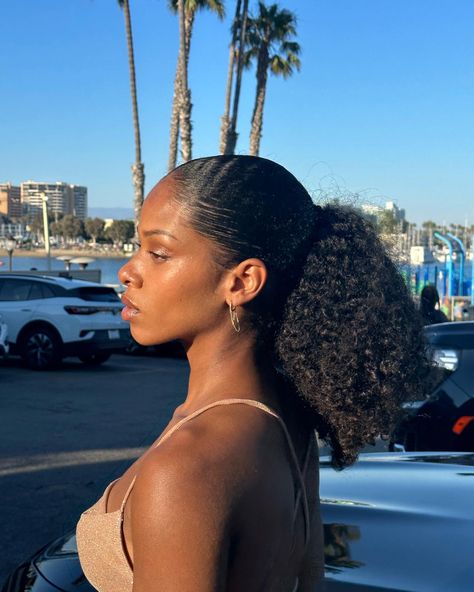 Sleek Low Ponytail Curly Hair, Curly Afro Ponytail, Girl Side Profiles Black, Tatyana Joseph Hairstyles, Black Women Side Profile, Ponytail Side Profile, Side Profile Black Woman, Black Woman Side Profile, Short Curly Hair Ponytail