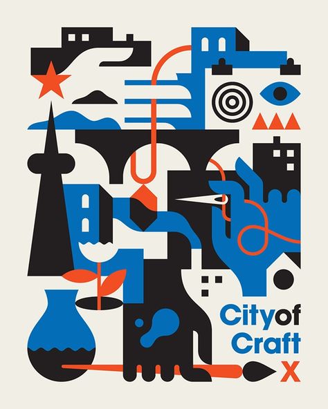 Illustration Packaging Design, City Posters Design, City And Colour, Poster Design Layout, Illustration Studio, Barn Door Designs, Abstract City, City Illustration, Mural Design