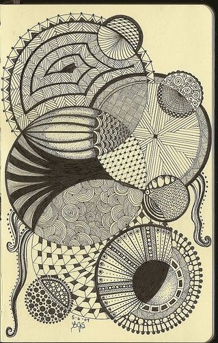 Examples of Zentangle Project | Exploring Visual Art Circle Doodles, Arte Doodle, Zentangle Designs, Hur Man Målar, Tangle Patterns, Zentangle Drawings, Doodles Zentangles, Circle Art, Ink On Paper