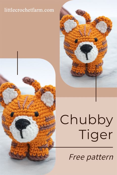 Crochet Auburn Tiger, Crochet Tiger Pattern Free, Tiger Crochet Pattern Free, Fast Amigurumi, Crochet Cheetah, Tiger Amigurumi Free Pattern, Crocheting Animals, Crochet Minis, Chubby Animals