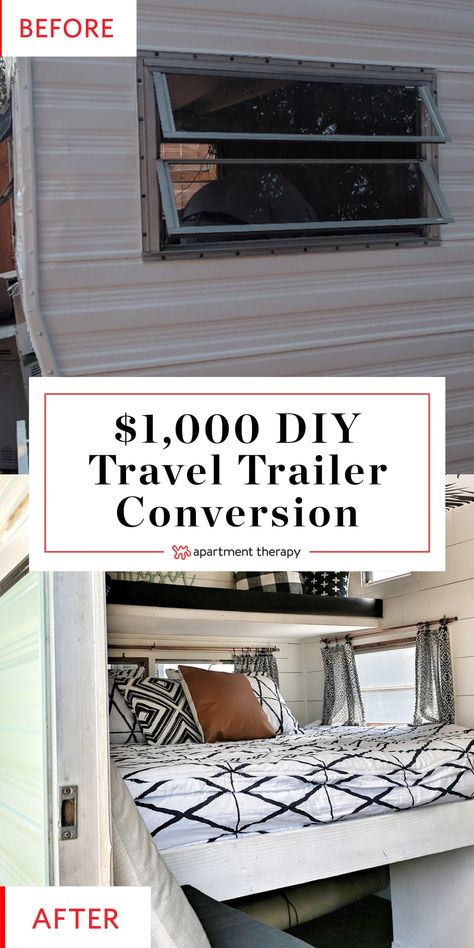 Small Travel Trailer Remodel - Vintage Layton | Apartment Therapy Diy Travel Trailer, Vintage Camper Interior, Camper Diy, Trailer Conversion, Small Travel Trailers, Camper Trailer Remodel, Camper Hacks, Vintage Camper Remodel, Trailer Diy