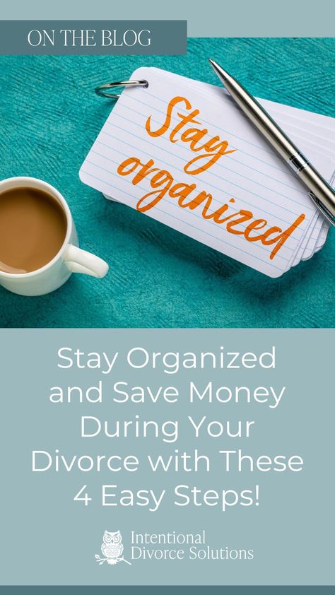 Are you preparing for divorce? Don't let paperwork and disorganization add to your stress. Being organized can save yourself valuable time and money. Discover four simple ways to maintain peace of mind throughout the divorce process. Create an organized divorce binder, consult with a divorce financial advisor, and take control of your documents. Don't let disorganization cost you - start preparing for divorce the right way today! #divorce #organization #preparingfordivorce #savemoney Divorce Organization, Preparing For Divorce, How To Stay Organized, Divorce Support, Being Organized, Financial Aid For College, Divorce Process, Divorce Papers, Financial Coach