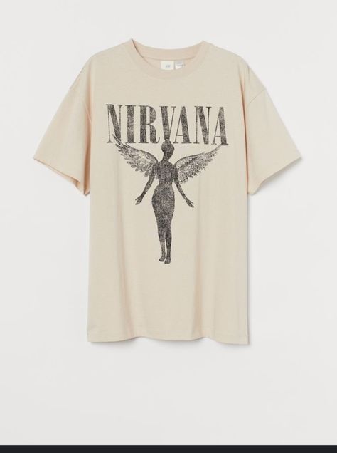 Nirvana Tee Shirt, Oversized Vintage T-shirt, Beige Oversized Shirt, Cute Oversized Shirts, Nirvana T Shirt, H&m Tshirts, Birthday 13, Nirvana Tshirt, Nirvana Tee