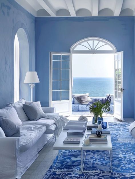 Shades Of Blue Interior Design, Blue Paint Wall, Modern Blue Living Room, Blue Living Room Ideas, Pastel Interior Design, Blue And White Living Room, Blue Interior Design, Apt Decor, Blue Inspiration